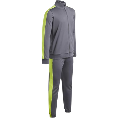 Boutique Bold - Charcoal Grey & Neon Yellow Side-Stripe Athletic Tracksuit Set